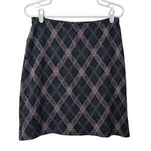 dELiA*s Vintage Y2K Argyle Diamond Knee Length Skirt Size L Gray Pink Preppy